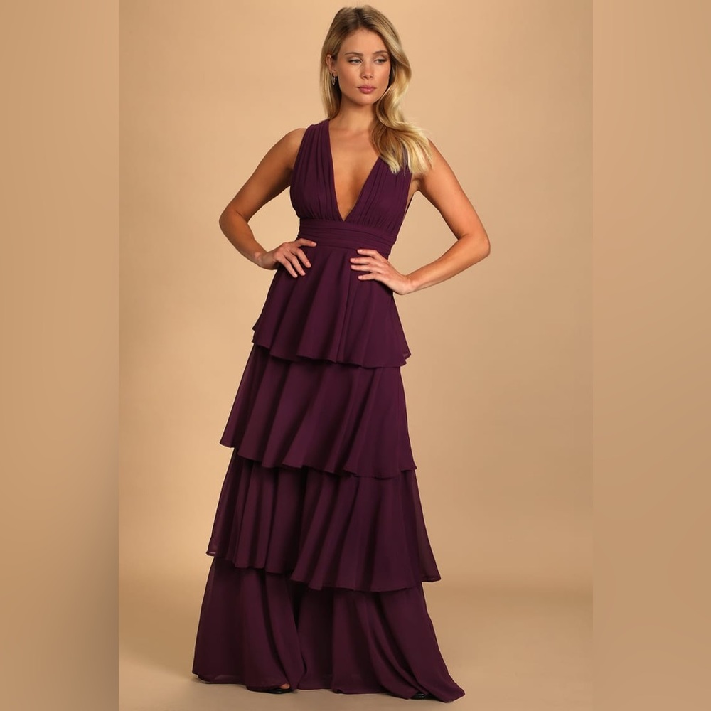 Amazing Evening Dark Purple Tiered Maxi Dress